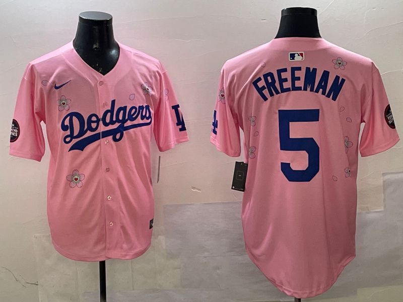 Men Los Angeles Dodgers 5 Freeman Pink Sakura Edition 2025 Nike MLB Jersey style 1